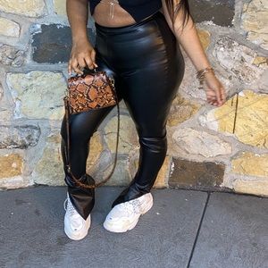 Leather split hem pants